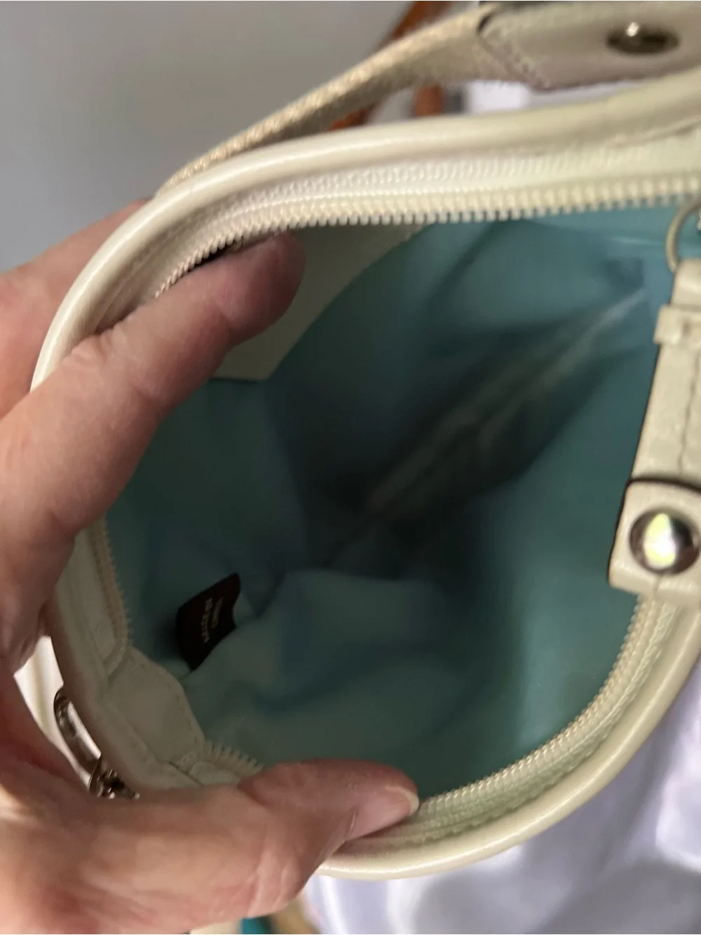 Coach Cream and Brown Signature Turn-Lock Crossbody